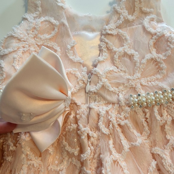 American Princess Pink Floral Pearl Rhinestone Waist Sleeveless Dress 4 Kids - Picture 8 of 14